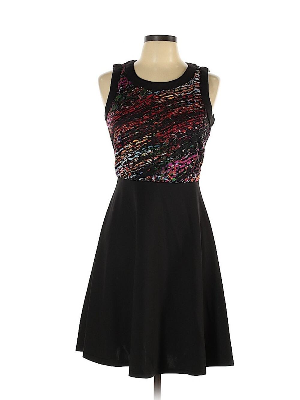 NWT Spense 2010s Black Multicolor Abstract Fit & Flare Skater Dress Size 10
